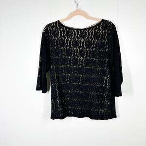 NWT Jessica Holbrook Black Lace 3/4 Sleeve Top Medium